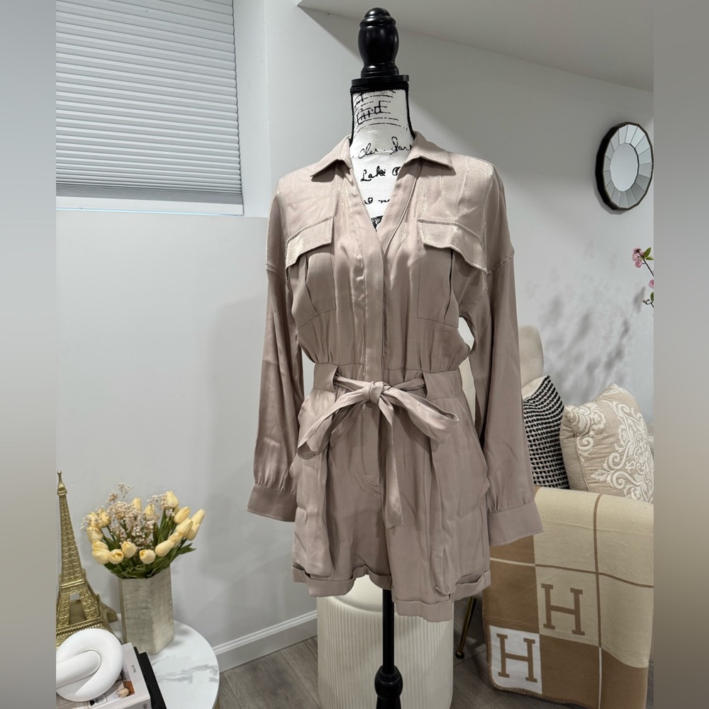 Fashion Nova Taupe Long Sleeve Romper